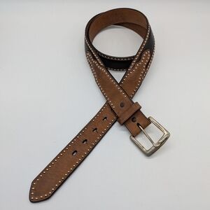 3-D Black Brown Leather Belt 44